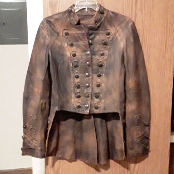 All Saints karst military leather tailcoat jacket - Picture 2 of 7